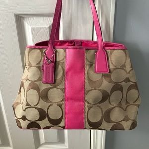 Coach Pink Signature Stripe Handbag